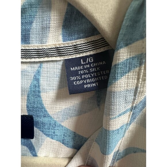 Tommy Bahama Mens Silk Blend Button Up Shirt Blue Wave Print Sz L Island Zone - Picture 4 of 9